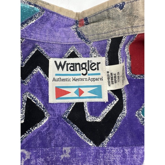 VTG 80s WRANGLER Women's L Western Shirt Aztec Abstract Southwest Print - Picture 4 of 7